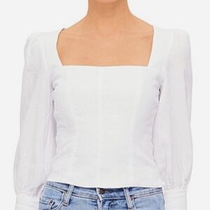Reformation White Square Neck Puff Sleeve Blouse